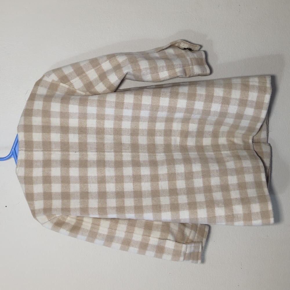Rylee + Cru No-Collar Coat Oat Plaid Pattern Ivory Tan Wool Blend Girls Size 4-5 - Picture 5 of 5